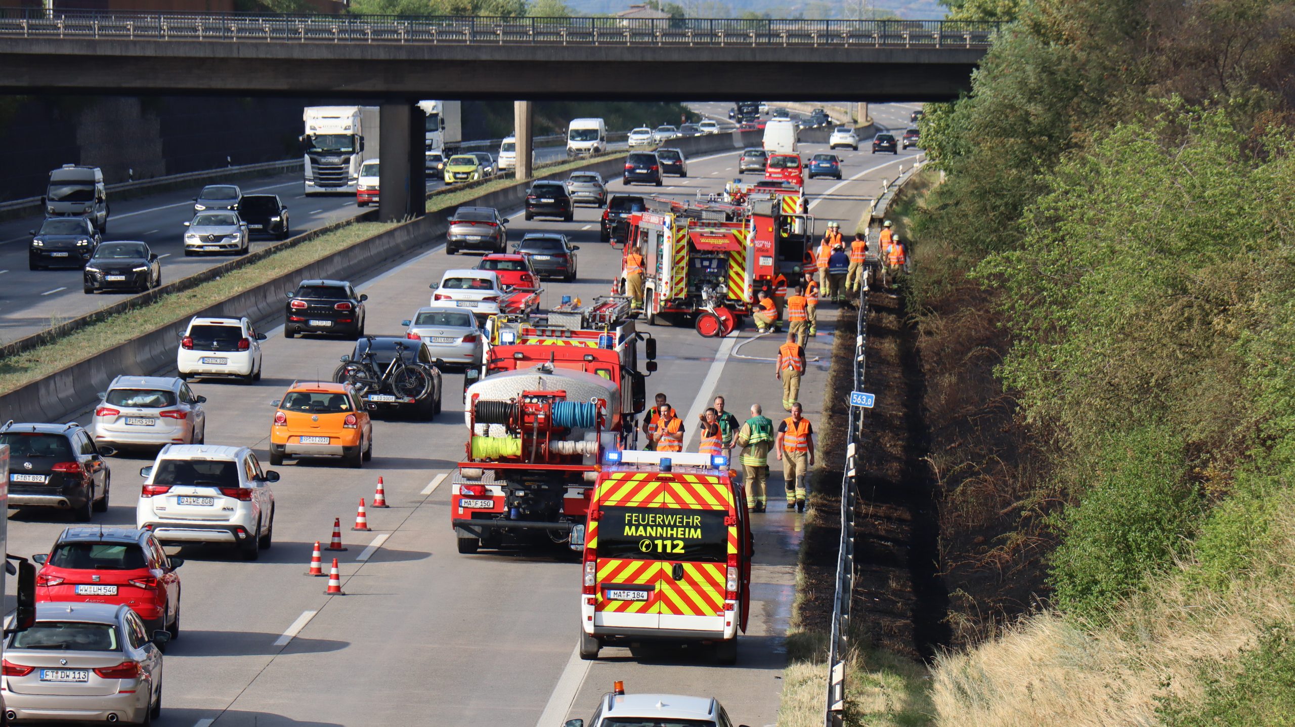 Flächenbrand an der A6 bei Mannheim-Feudenheim – Verkehr kam zeitweise zum Stillstand